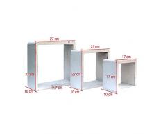 Rebecca Mobili Set 3 Pz Mensole Design Scaffali 3 Quadrati Legno Paulownia Bianco Stile Moderno Arredo Casa Ufficio (cod. RE6300)