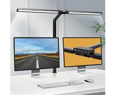 Hapfish Lampada da Scrivania a LED con Morsetto, 24W Luce Tavolo a Doppia Sorgente Luminosa Super Lunga, con Sensore di Luce, 5 Temperatura Colore, 5 Livelli Luminosità, per Studio, Monitor, Ufficio