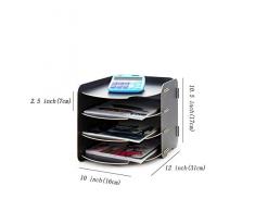 Organizer da scrivania, formato A4, vassoio portadocumenti impilabile, in legno, per documenti, per ufficio, scuola e casa 12x10x10.5inch(31x26x27cm) Nero