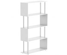 homcom Libreria a 4 Ripiani Design Moderno in Legno e Metallo, Libreria Scaffale per Soggiorno, Studio, Ufficio, 80x30x145cm Bianca