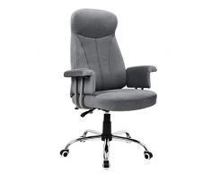 SONGMICS Sedia da Ufficio con Schienale Alto e Reclinabile, Altezza Regolabile, Copertura in Tessuto Vellutato, Grigio, OBG41G