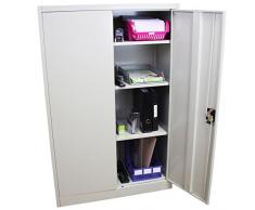 MonsterShop - Armadietto Grigio Chiaro in Metallo Solido per Casa e Ufficio con 2 Porte e 3 Piani Regolabili 140cm x 90cm x 40cm