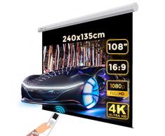 INSTAAL Schermo Proiettore Motorizzato con Bordi | 240x135cm 108 16:9 | Telo Proiezione Bianco con Retro Nero Elettrico 2 Metri e Mezzo - Videoproiezione 2,5mt | 100% Professionale Qualità Superiore