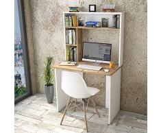 Yurupa Tavolo da Computer,Scrivania Computer con Libreria,Tavolo da Ufficio,Tavolo da Studio,Scrivania per Computer con Ripiani BR2-AW