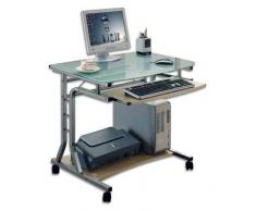 TECHLY 305687 Scrivania per PC Compatta in Metallo e Vetro con Ruote Ciliegio Chiaro