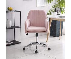 Radelldar Sedia Scrivania Rosa Cameretta per Bellezza Ragazza Bambina in Velluto,Sedia Ufficio Ergonomica Girevole con Rotelle Braccioli Altezza Regolabile Sedia da Lavoro (Rosa con Braccioli)