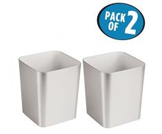 MetroDecor mDesign Set da 2 Eleganti pattumiere differenziata per Bagno, Ufficio o Cucina – Moderni cestini Spazzatura per Carta, Raccolta plastica e Altri rifiuti – Argento Opaco