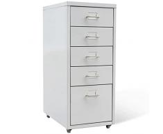 vidaXL Schedario con 5 Cassetti Acciaio Grigio Archivio Classificatore Ufficio