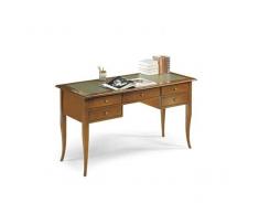 Mar.c.a. Design - Scrittoio Vintage con 5 Cassetti in Legno di Pioppo Noce Scuro con Piano Verde, Mobile Arte Povera Made in Italy - Misura 150x65x81h