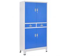 Festnight Armadio Archivio Documenti Ufficio in Metallo,Armadio Schedario Ufficio Metallico,Armadio per Ufficio in Metallo con 2 Cassetti e 4 Ante 90x40x180cm Grigio e Blu