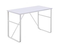 homcom Scrivania da Camera per Computer, PC, Ufficio, Scrivania Moderna in Metallo Bianco e Vetro Temperato 120x60x74.5cm