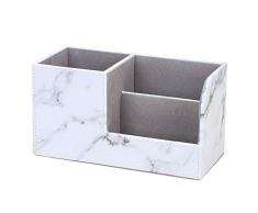 LiLan 3 Scomparti Portaoggetti da scrivania/Organizzatore di cancelleria/Portapenne da Scrivania/Organizer da scrivania/Portaoggetti da ufficio in Pelle PU (Gray Marble Pattern)
