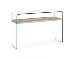 Milo srl Scrivania con Piedi in Vetro Temperato Trasparente Tavolo 160 X 90 Tavoli da Interno Legno Moderno Scrivania Tom Naturale (Rovere, Consolle in Vetro)