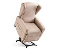 Goldflex - Poltrona Mod. Good Relax - CERTIFICATA DISPOSITIVO MEDICO a 2 MOTORI reclinabile per ANZIANI o DISABLI con sistema ALZAPERSONA, e KIT 4 RUOTE Piroettanti e Frenanti, Poltrona Trasportabile e Movibile, MANIGLIONE spingi
