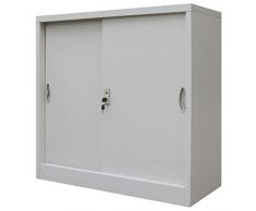 Festnight Armadio Schedario Ufficio,Armadio Archivio Documenti per Ufficio in Metallo,Armadio Ufficio Porte Scorrevoli in Metallo 90x40x90 cm Grigio