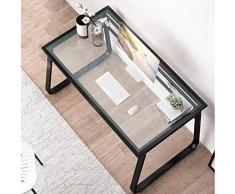 Qian Computer Scrivania in Vetro Temperato Ufficio Nero Telaio