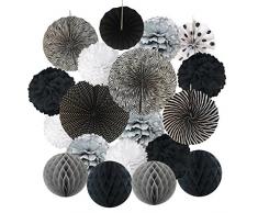 Ventilatori di Carta Decorazione Pompons e Palle a Nido d'ape Per decorazione della festa nuziale nozze Nidi Tatuaggi nuziale doccia Camera della decorazione della parete (Nero)