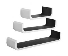WOLTU RG9273sz Mensole da Muro Moderni Scaffale a Parete Libreria CD/Dvd Decorazione per Cameretta Ufficio Legno MDF 3 Pezzi Diametri Diversi Nero+Bianco Opaco