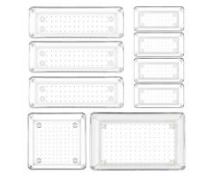 Ballery Scatole Stoccaggio, Set di 9 Organizzatore de Cassetto Trasparente, Organizer Trucchi, Plastic Portaoggetti da Scrivania Cassetto Organizer per Ufficio Scrivania Cosmetici Cucina