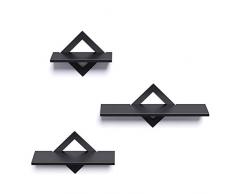 Mensole da Muro, Piorlado Set di 3 Scaffale di Mensola da Parete in Nero, Espositori per Piante, Libri e Foto Scaffali in Legno Decorative Mensole per Soggiorno, Cucina, Camera da Letto, Bagno