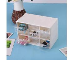 9 Cassettiera Scrivania da Tavolo in plastica Portatile 9 armadi reticolari Mini cassettiera Scatola cosmetica(Bianca)
