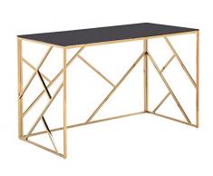 Vente-unique - Scrivania Vetro temperato e Acciaio Dorato e Nero - Athena