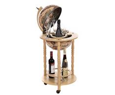 Carrello bar gigante 33001 W, con colonne in legno massello di eucalipto, bianco antico alto 100 cm con ruote, antico, bar di casa, tavolo da bar globo