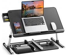 SAIJI Tavolino per Laptop, Tavolino Pieghevole Regolabile per Laptop Scrivania Portatile Tavolino per Colazione con PVC Pelle con Cassetti Portaoggetti per Letto, divano (Nero)