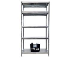 GRIMA Scaffale in Metallo Zincato 5 ripiani - dim 120x50x234cm (260kg per ripiano, totale 1300Kg) Scaffali in metallo, scaffalature metalliche, robusto per garage- EasyClip: Sistema ad incastro rapido