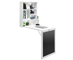 LIFEZEAL Scrivania Pieghevole a Muro, Scrivania a Ribalta in Legno, Tavolo a Scomparsa Sospeso da Parete, 6 Scomparti, con Lavagna, Salvaspazio e Robusto, Montaggio Facile, Bianco