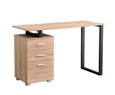 BAKAJI Scrivania con Cassettiera 3 Cassetti Tavolo da Lavoro Porta Pc Computer in Legno con Struttura in Acciaio Design Moderno 120 x 50 x 75 cm Arredamento Casa Ufficio Cameretta (Quercia Chiaro)