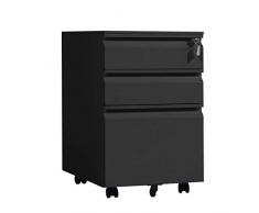DlandHome Cassettiera da Ufficio Armadio Classificatore Mobile in Metallo con Ruote Bloccabili, 3 Cassetti, Serratura,Nero DEU-HCCBN004-B