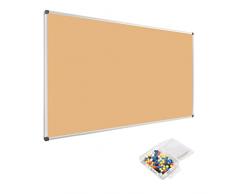 Danieli | Bacheca in Sughero 150x100 con 40 puntine colorate | Lavagna in sughero da parete con profilo in alluminio e kit per il fissaggio (vite e tasselli) incluso. Angoli coprivite in ABS