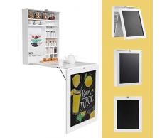COSTWAY Scrivania Pieghevole da Parete, Tavolo Pieghevole a Muro con Lavagna e Mensola Regolabile, Scrivania Multifunzione con Scaffali per Casa e Ufficio, 87 x 60 x 150 cm (Bianco)