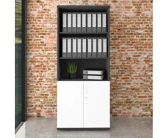 WeberBÜRO Profi Armadio Combinato con Serratura 5 OH Armadio Bianco Antracite Armadio per Ufficio Armadio con Porta a Battente