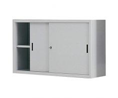 Armadio per archivio in metallo, 1 vano e 2 ante scorrevoli, Mis. 1800 L x 450 P x 900 H mm, serratura a cilindro con chiave