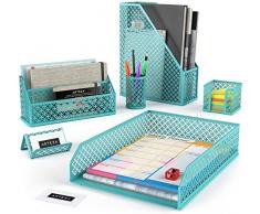 Arteza Set Accessori Organizer Scrivania Azzurro Caribe, 6 Pezzi: Porta Penne, Porta Lettere, Vaschetta Portadocumenti, Porta Riviste Ufficio , Porta Biglietti Visita, Porta Notes, da Casa o Ufficio