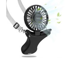 Funme Ventilatore Collo Sospeso Batteria Ricaricabile 3350mAh Ventilatori USB 3 Velocità 90 ° Rotante Ventilatore Tascabile Mani Libere Luce Notturna per Ufficio Casa Viaggi Campeggio Nero