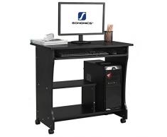 Songmics Scrivania Porta PC Tavolo per Computer Desk con Ripiani Tastiera Ripiano Scorrevole, Nero, 80 × 48 × 76 cm, LCD858B