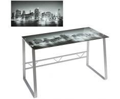 BAKAJI Scrivania Tavolo Lavoro Porta Pc Computer in Vetro Opaco Decorazione Città con Struttura in Acciaio Inox Nero Arredamento Casa Ufficio Cameretta Dimensione 120 x 60 x 75 cm