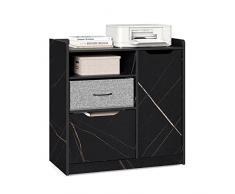 HOMOOI Armadietto Portadocumenti con 3 Cassetti Archiviazione Mobiletto Schedario con Ruote Scomparti Aperti Cassetti in Tessuto Cassettiera per Ufficio Studio Casa Nero 60 * 40 * 70,5cm H04E4080S