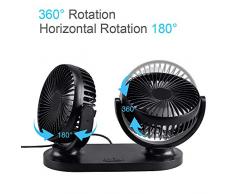 STLOVE USB Mini Ventilatori 12 Volt Doppia Testa Ventola di Raffreddamento avec Accendisigari Auto, Due velocità regolabile e rotazione manuale a 360 gradi.per Casa Ufficio Campeggio di Furgoni
