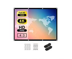 Tiardey Schermo per proiettore HD da 60 Pollici 4: 3 Schermo da Interno per Esterno Portatile Pieghevole Proiettore per Film Schermo per Supporto Home Theater Proiezione Fronte/Retro - Tenda Morbida