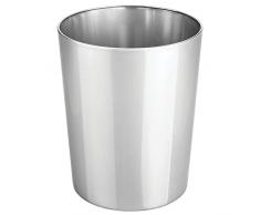 mDesign Cestino spazzatura in metallo – Perfetto sia come cestino gettacarte che per la raccolta rifiuti – Di forma tonda, per cucina, bagno, ufficio, camera – argento