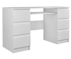 ADGO Kuba Scrivania per Computer con 6 Cassetti 130x76x51cm, Supporto per Tastiera, Scrivania per Lavoro, Ufficio, Studio, Cameretta, Cameretta dei Bambini (Spedizione in 2 Confezioni, Bianco)