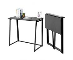 MEUBLE COSY Scrivania pieghevole Postazione di Lavoro per ufficio, Studio, Camera da Letto, Struttura in Metallo, Stile Industriale, Nero