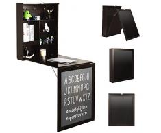 COSTWAY Scrivania Pieghevole da Parete, Tavolo Richiudibile a Muro con Scaffali e Lavagna, Scrivania Salvaspazio per Cucina, Salotto e Studio, 75 x 15,5 x 60 cm (Marrone)