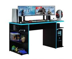Madesa Scrivania Gaming, Scrivania per Computer, Ufficio e Studio, Postazione di Lavoro, 136 x 60 x 75 cm, in legno - Nero/Blu