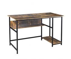 BAKAJI Scrivania con Mensola Libreria Tavolo da Lavoro Porta Pc Computer Struttura in Metallo e Piano in Legno MDF Anticato Design Moderno industriale Arredamento Casa Ufficio 120x60x76cm