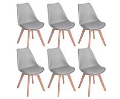 EGGREE Set di 6 Tulip Pranzo/Ufficio Sedia con Gambe in Faggio Massiccio, Sedie Senza Braccia Imbottita di Design per Il Massimo Comfort Grigio